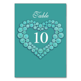 Turquise pärlor hjärta 11:e årsdagen av bröllop bordsnummer