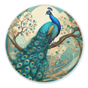 Turquise Peacock Bird Art nouveau Art Deco Knopp