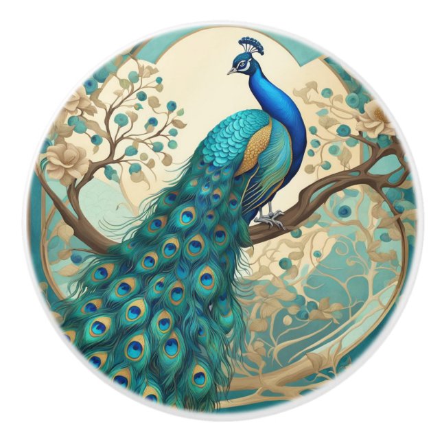 Turquise Peacock Bird Art nouveau Art Deco Knopp (Framsidan)