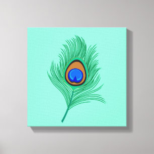 Turquise Peacock Feather på Light Aqua Canvastryck