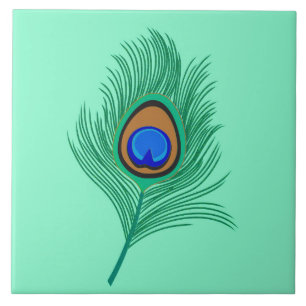 Turquise Peacock Feather på Light Aqua Kakelplatta
