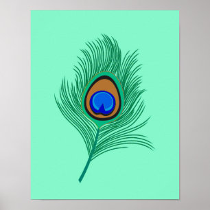 Turquise Peacock Feather på Light Aqua Poster