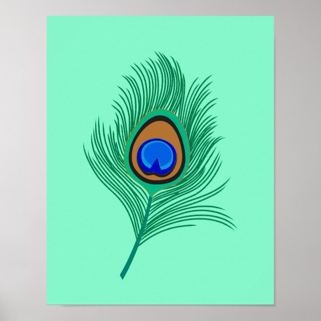 Turquise Peacock Feather på Light Aqua Poster (Framsidan)