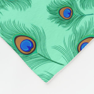 Turquise Peacock Feathers on Light Aqua Fleecefilt