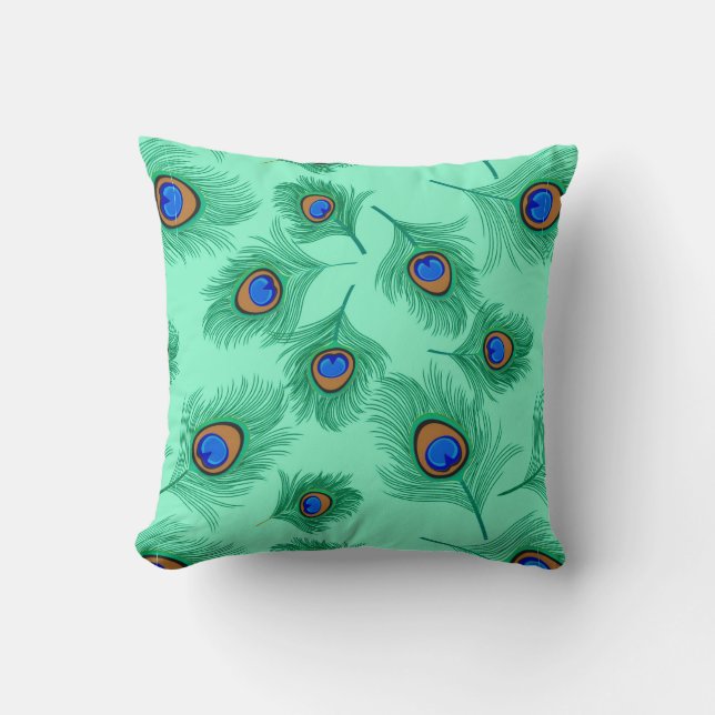 Turquise Peacock Feathers on Light Aqua Kudde (Framsida)