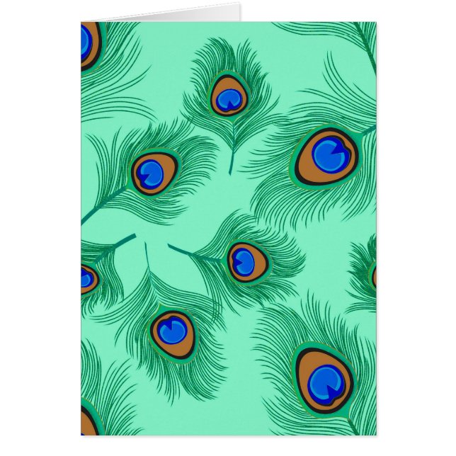 Turquise Peacock Feathers on Light Aqua OBS Kort (Framsidan)