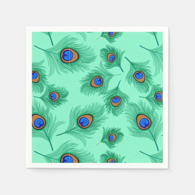 Turquise Peacock Feathers on Light Aqua Pappersservett (Framsidan)