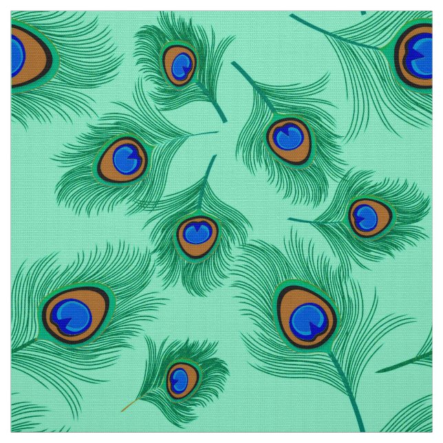 Turquise Peacock Feathers on Light Aqua Tyg (Provkarta)