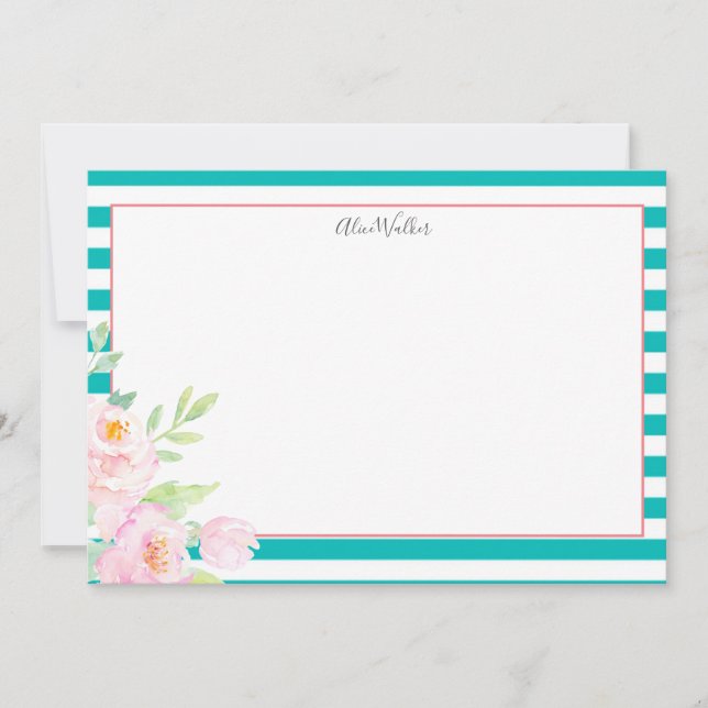 Turquise  Peonies Stationery Anteckningskort (Framsida)