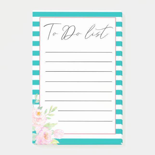 Turquise  Peonies to Do List Post-it Notes (Framsida)
