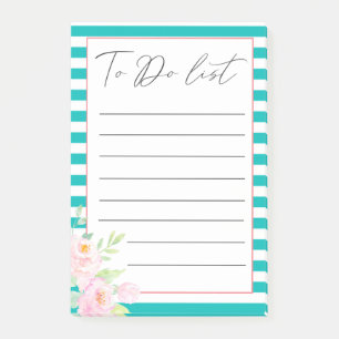 Turquise Peonies to Do List Post-it Notes Block