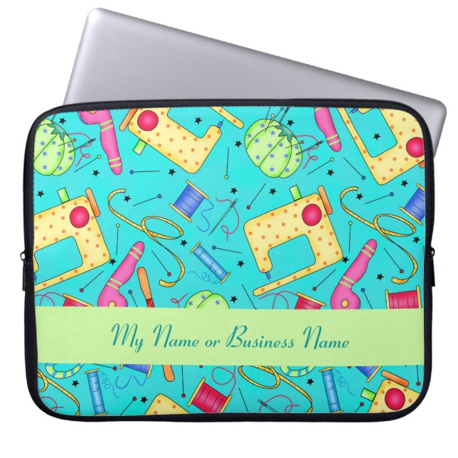 Turquise Personalizable Sewing Laptop sleeve (Framsidan)
