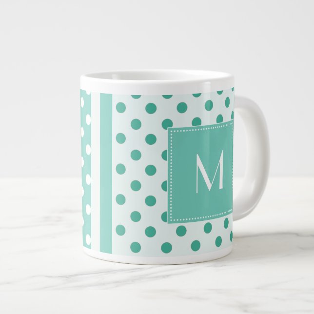 Turquise Polka Dot Monogram Jumbo Mugg (Framsida höger)