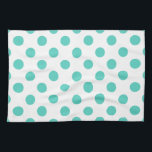 Turquise polka dots kökshandduk<br><div class="desc">Turkos polka dots på vit bakgrund</div>