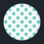 Turquise polka dots magnet<br><div class="desc">Turkos polka dots på vit bakgrund</div>