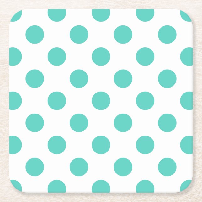 Turquise polka dots underlägg papper kvadrat (Framsidan)