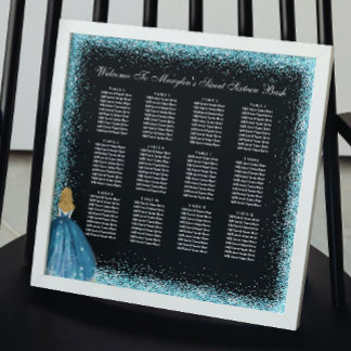 Turquise Princess Quinceañera Seating Chart Fototryck