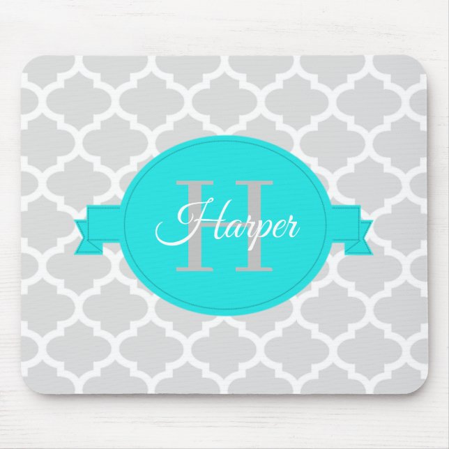 Turquise Quatrefoil Personlig Mouse Pad Musmatta (Framsidan)
