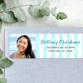 Turquise rand studenten fotomodern adress returadress etikett