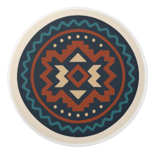 Turquise Red Cobalt Zapotec Diamond Ceramic Knob Knopp