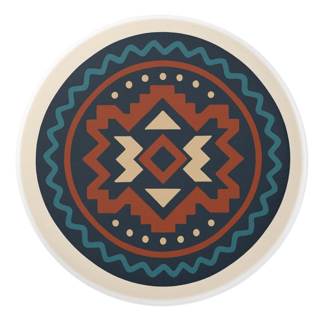 Turquise Red Cobalt Zapotec Diamond Ceramic Knob Knopp (Framsidan)