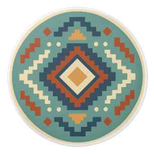 Turquise Red Cobalt Zapotec Diamond Ceramic Knob Knopp