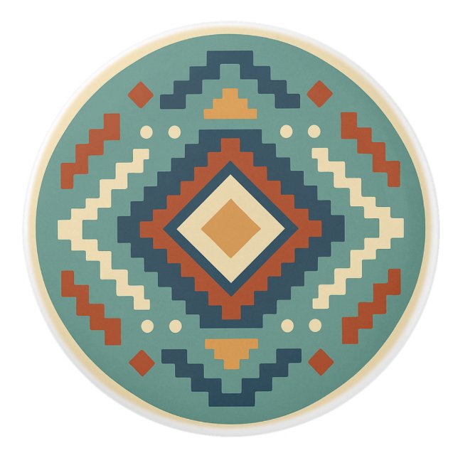 Turquise Red Cobalt Zapotec Diamond Ceramic Knob Knopp (Framsidan)