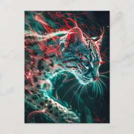 Turquise Red Neon Fishing Cat Light Vykort