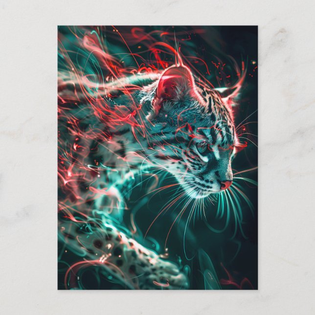 Turquise Red Neon Fishing Cat Light Vykort (Framsida)