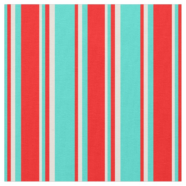 Turquise, Red och Beige Färgad Linjer Tyg (Närbild)