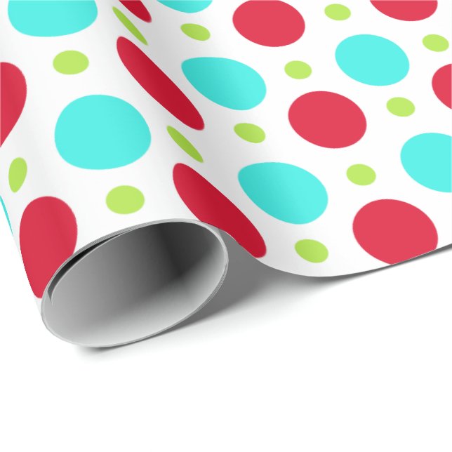 Turquise Red och Grönt Polka Dot Wrapping Papprare Presentpapper (Rullad Hörn)