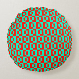 Turquise&red Tiles Design på Round Soffa Cushion Rund Kudde