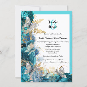 Turquise ro butterfly blue silver guld bröllop inbjudningar