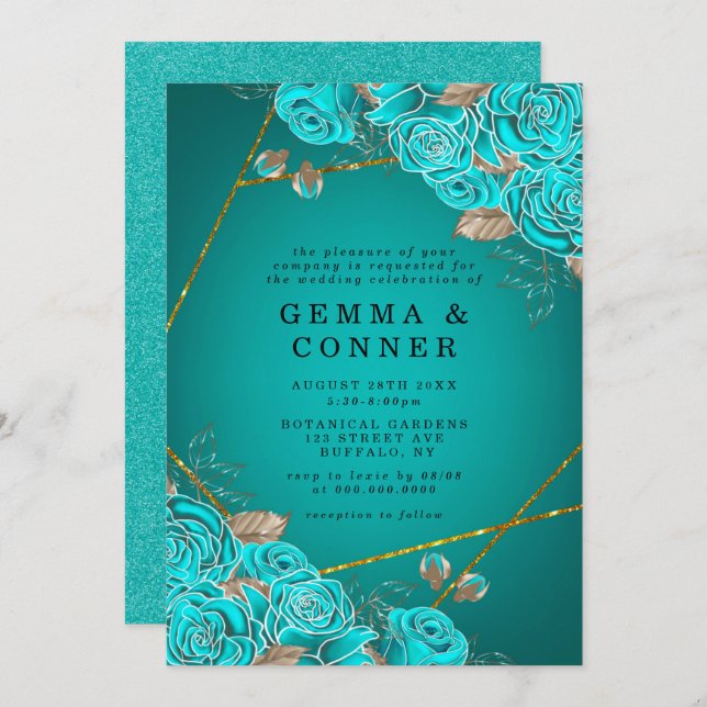 Turquise Ro Guld Geometric Bröllop (Fram/baksida)