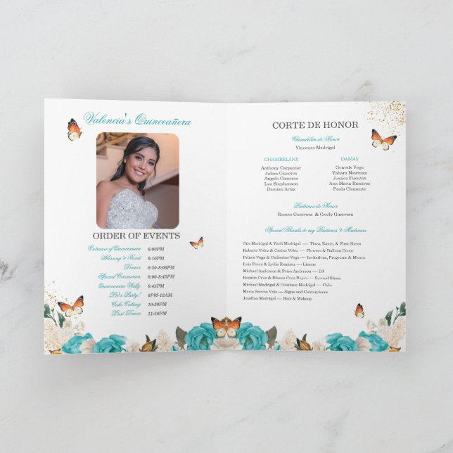 Turquise Ro Guld Tiara Butterfly Quinceanera Program (Inuti)