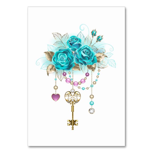 Turquise Ro med Nycklar Bordsnummer (Framsidan)