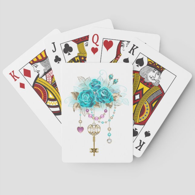 Turquise Ro med Nycklar Casinokort (Baksidan)