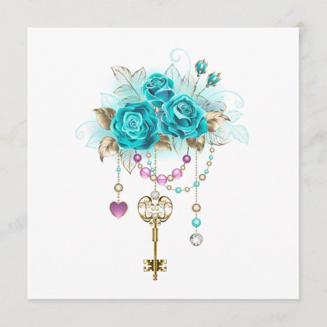 Turquise Ro med Nycklar Rådkort (Framsida)