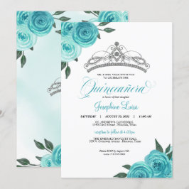 Turquise Ro Silver Tiara Quinceañera Birthday Inbjudningar
