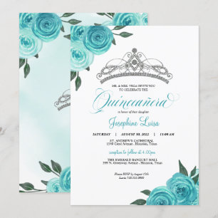 Turquise Ro Silver Tiara Quinceañera Birthday Inbjudningar
