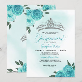 Turquise Ro Silver Tiara Quinceañera Birthday Inbjudningar