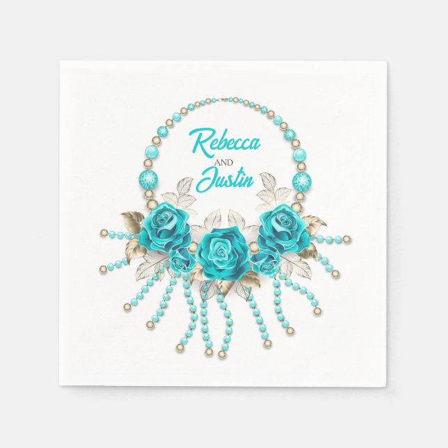 Turquise Ro Tiffany Blommigt Modern Boho Napkins Pappersservett (Framsidan)