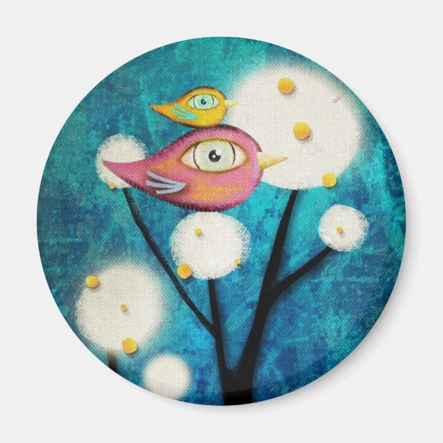 Turquise Rosa Bird Gult bird Magnet (Framsidan)