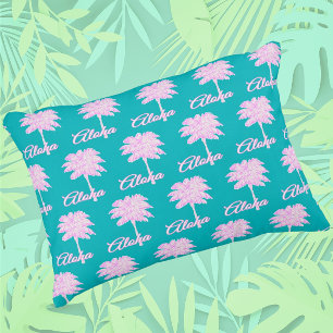 Turquise Rosa White Handflatan Aloha Tropical Prydnadskudde