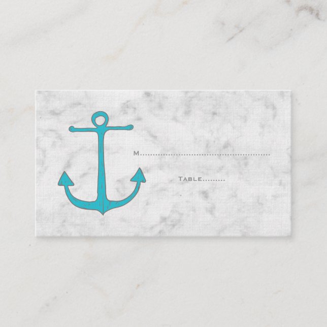 Turquise Rustic Anchor Bröllop ortkort Placeringskort (Framsida)