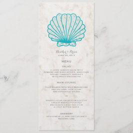 Turquise Rustic Seashell Bröllop Menu Meny