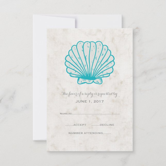 Turquise Rustic Seashell-Bröllop OSA Card Kort (Framsida)