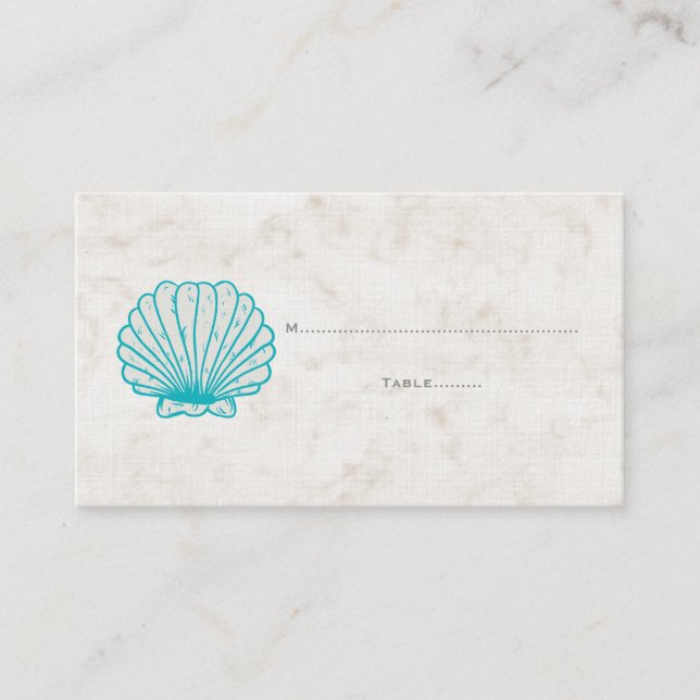 Turquise Rustic Seashell Bröllop Place Cards Placeringskort (Framsida)