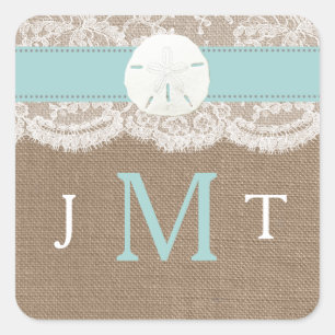 Turquise Sand Dollar Beach Wedding Collection Fyrkantigt Klistermärke