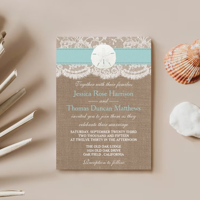 Turquise Sand Dollar Beach Wedding Collection Inbjudningar (Skapare uppladdad)